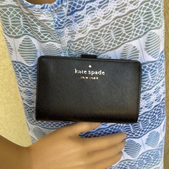 Kate Spade Madison Medium Compact Bifold Wallet Black NWT - Picture 13 of 14